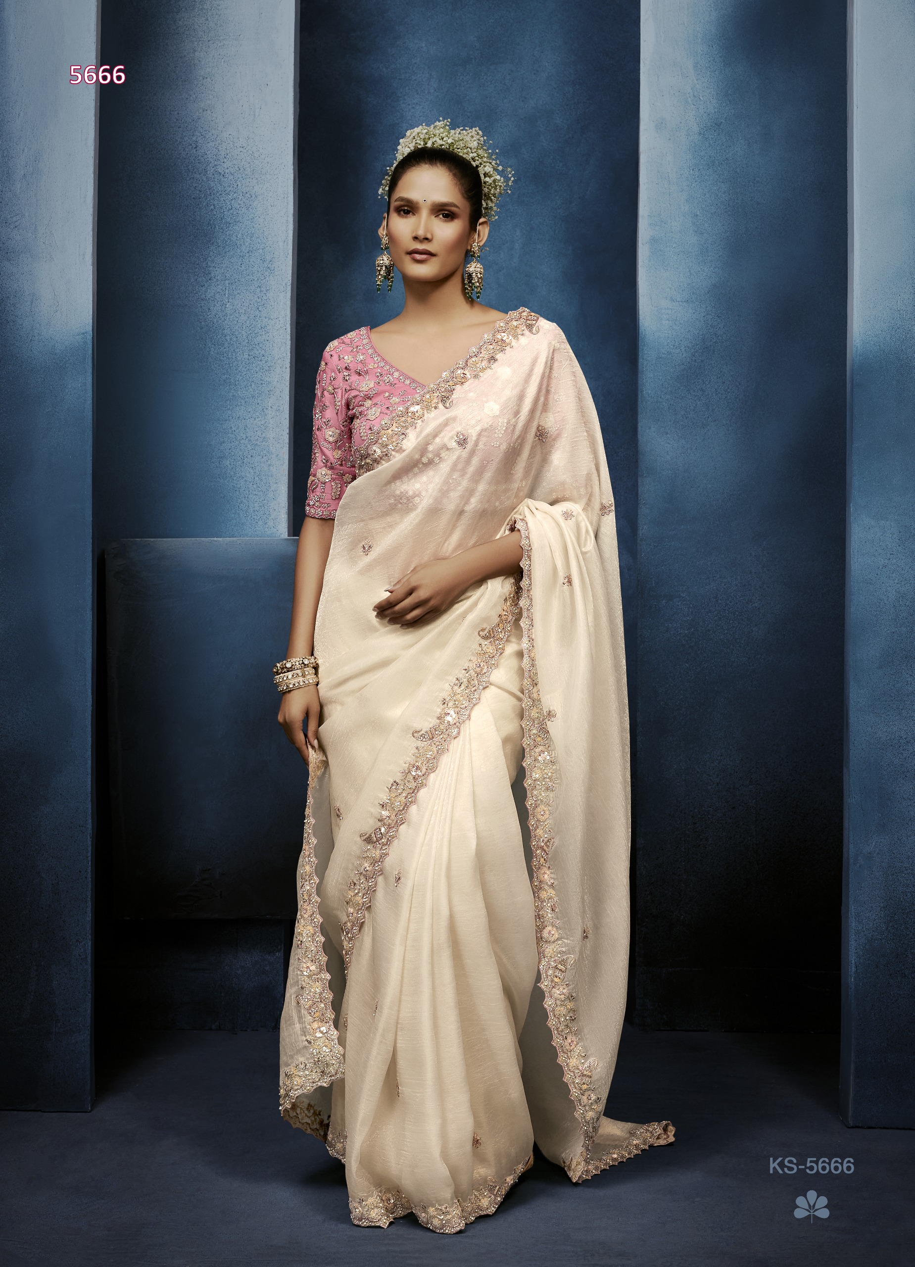 Tissue Base Saree with Rich Zardozi Embroidery and Blouse Designer Saree